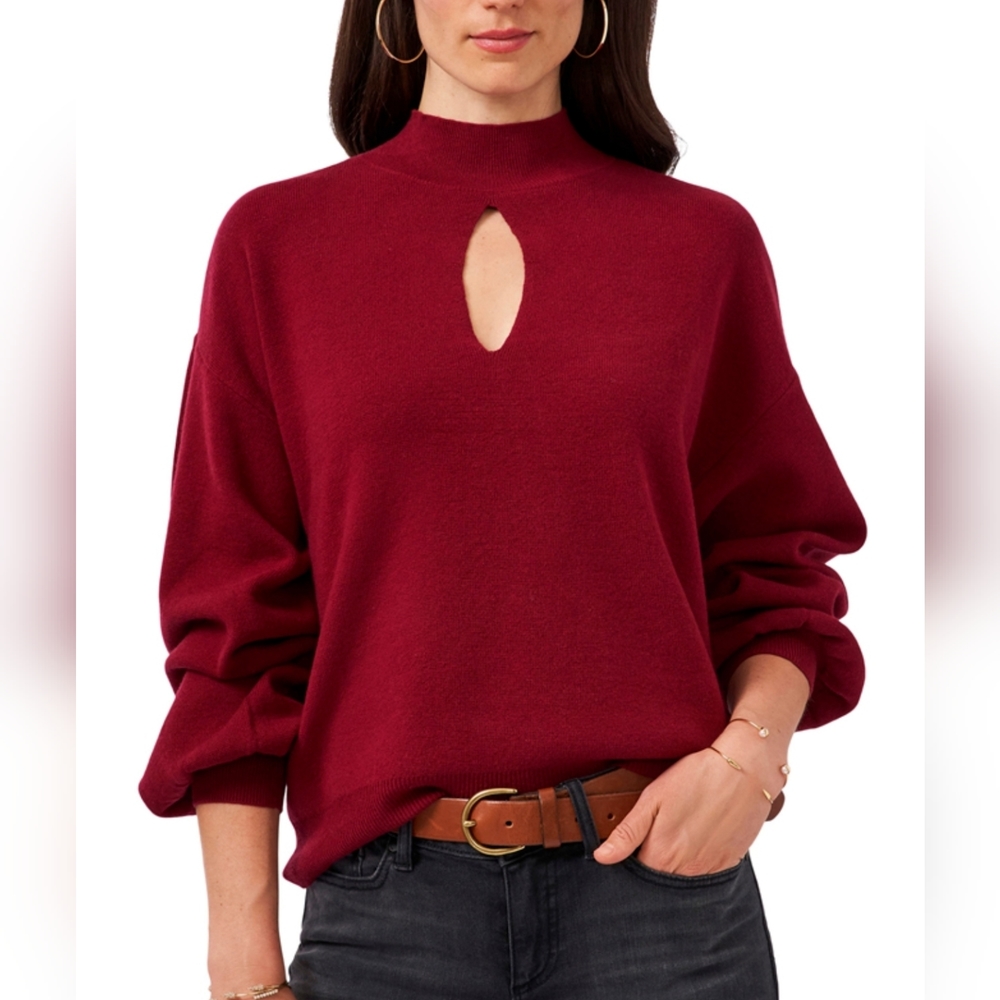 Vince Camuto Bishop sleeve maroon sweater, red sweater with a keyhole
